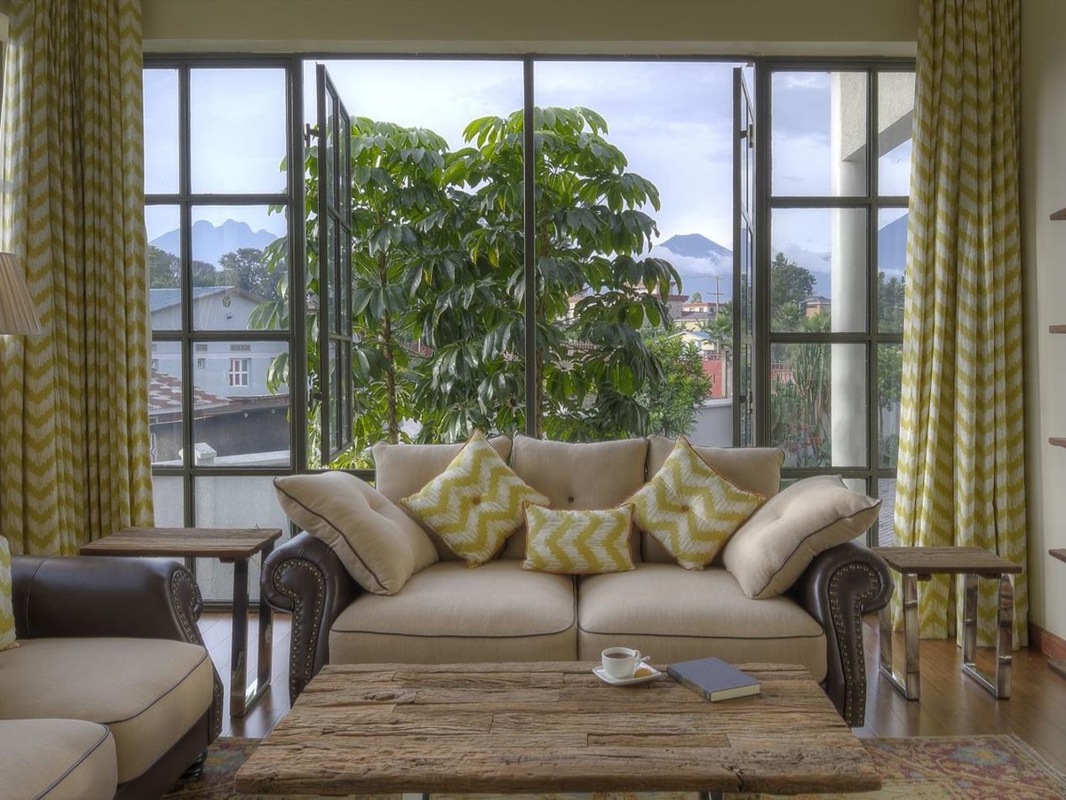 A view out the window from the sitting room at The Bishops House hotel in Rwanda