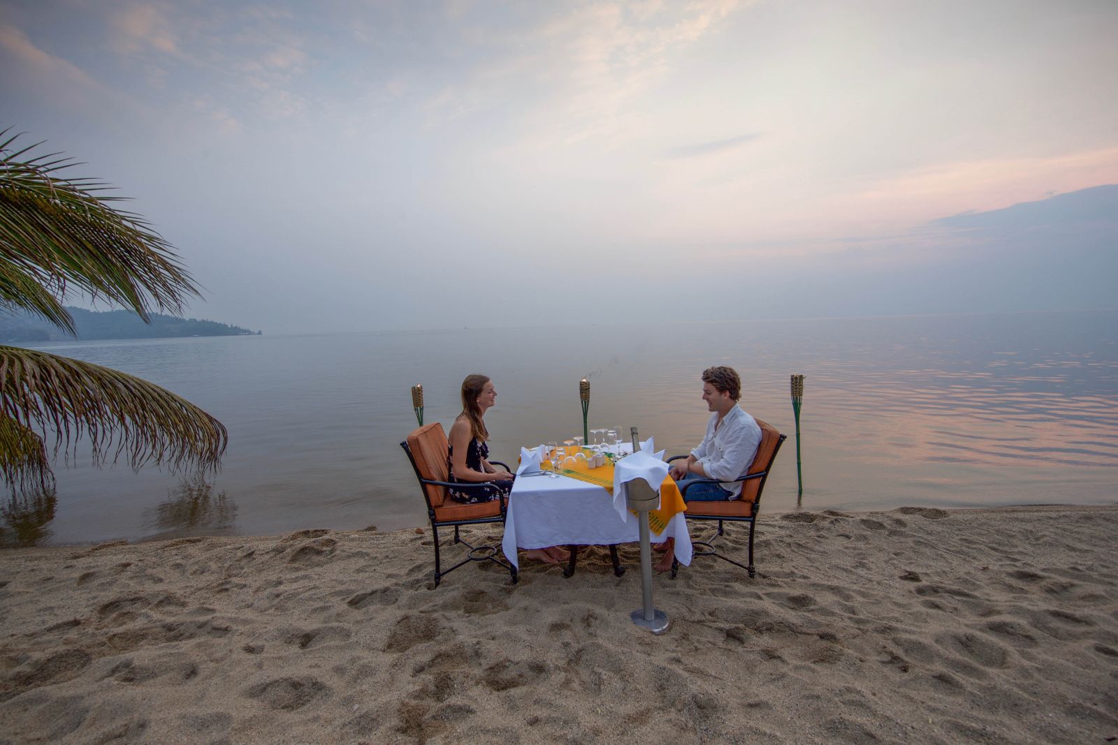 Sunset dinner on the beach at Kivu Serena Hotel in Rwanda 