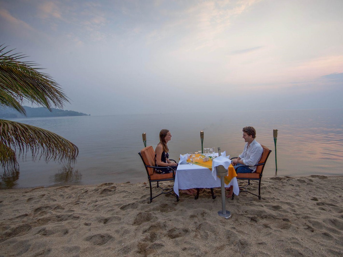 Sunset dinner on the beach at Kivu Serena Hotel in Rwanda