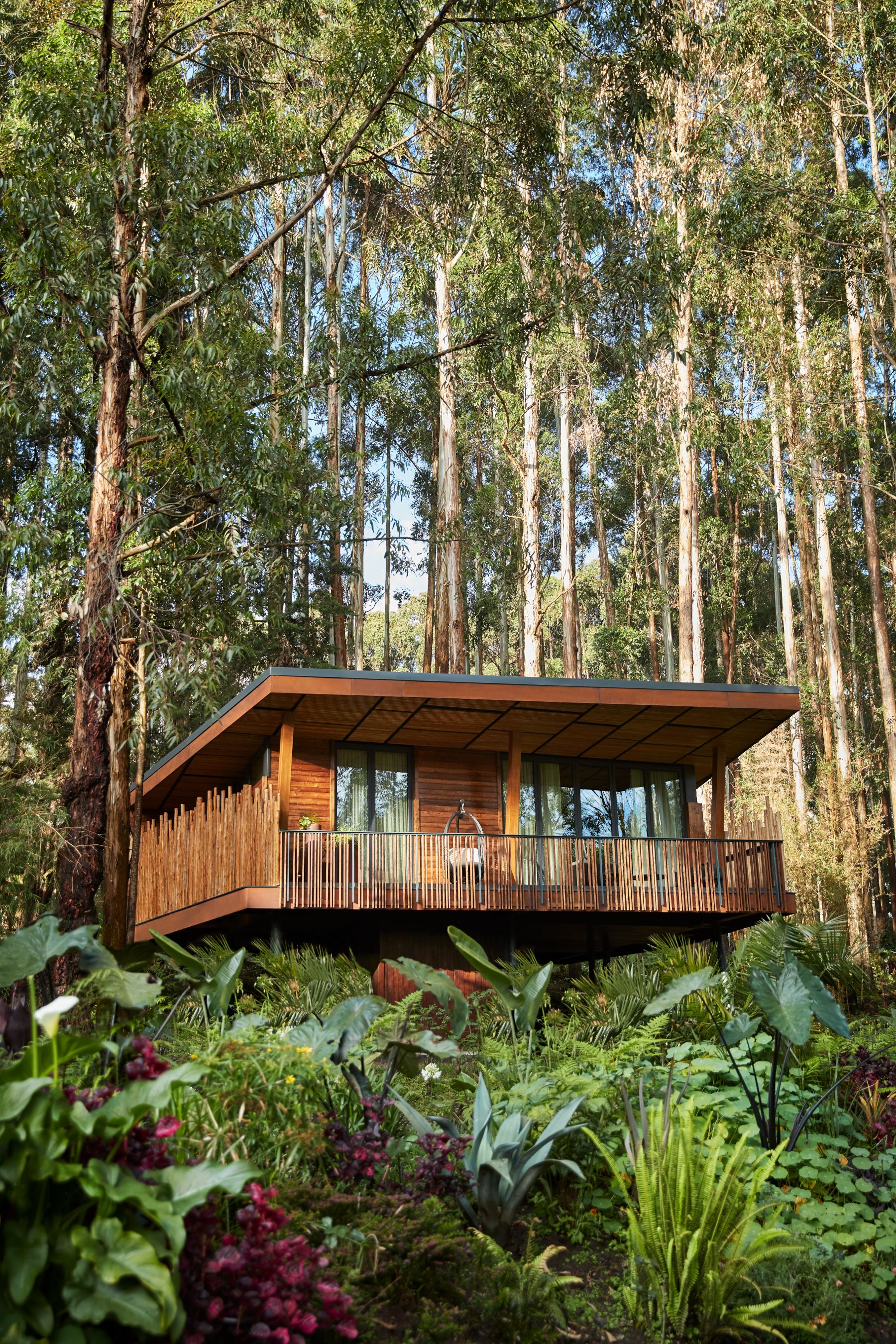 Exterior view of a guest cabin at One&Only Gorilla's Nest in Rwanda's Volcanoes National Park