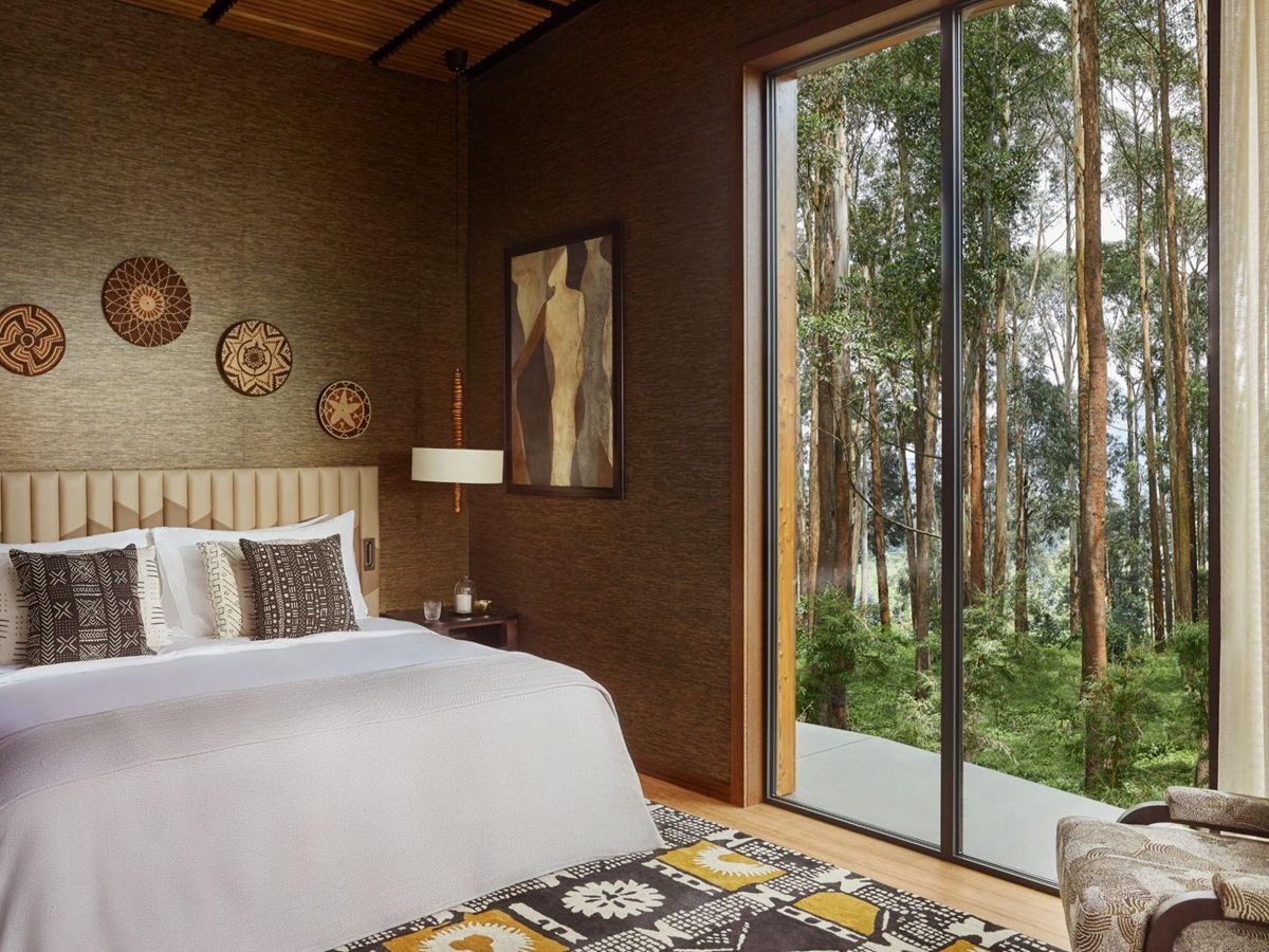 Ingagi suite bedroom at One&Only Gorilla's Nest in Rwanda's Volcanoes National Park