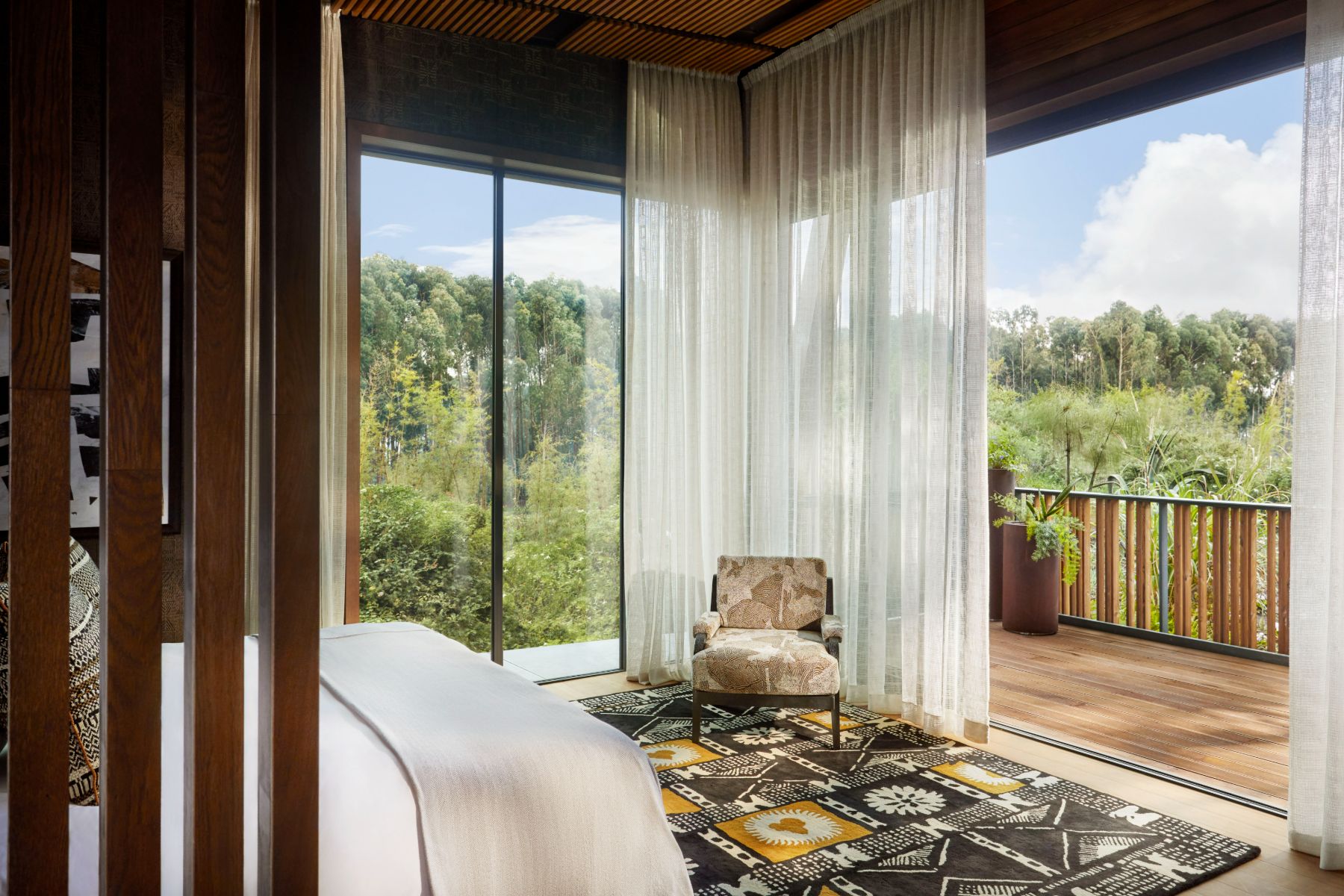 Silverback suite bedroom at One&Only Gorilla's Nest in Rwanda's Volcanoes National Park