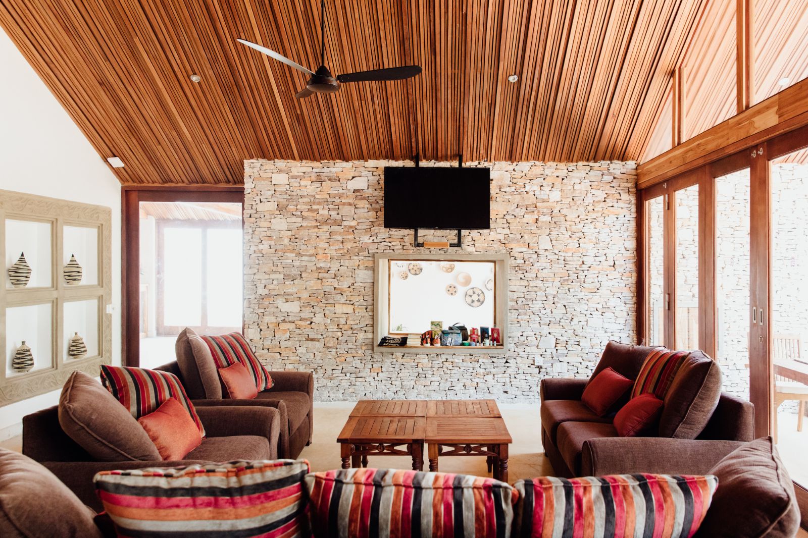 Lounge area and television at The Retreat in Kigali, Rwanda