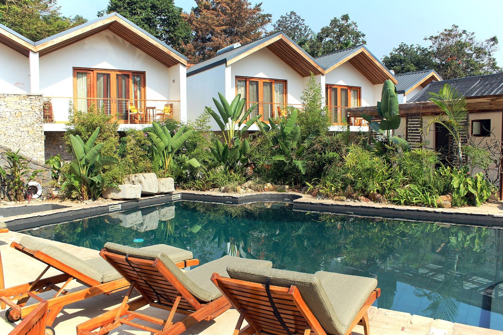 Poolside sun loungers at The Retreat in Kigali, Rwanda