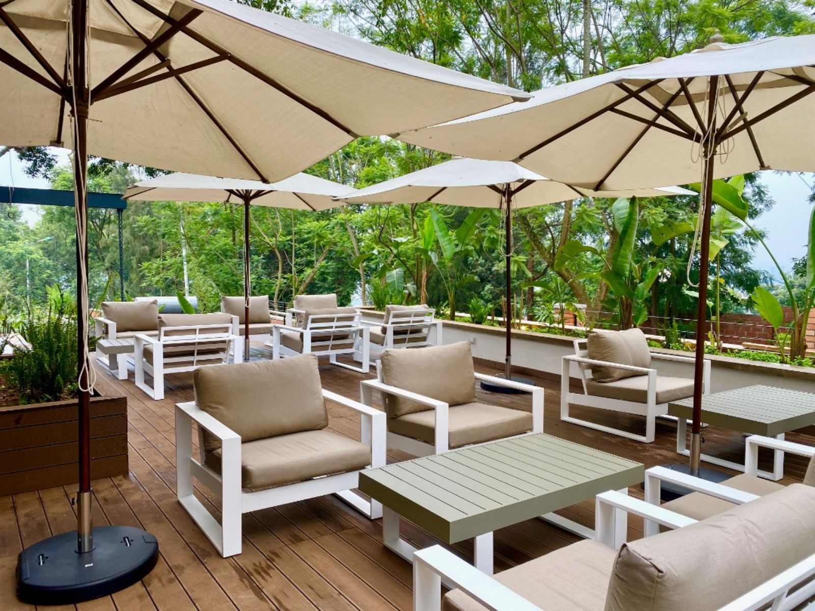 Outdoor bar seating at The Retreat in Kigali, Rwanda