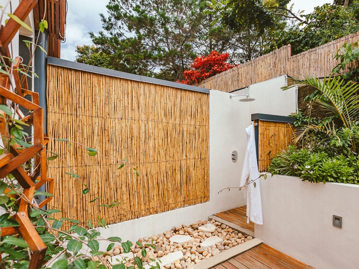 Outdoor guest suite shower at The Retreat in Kigali, Rwanda