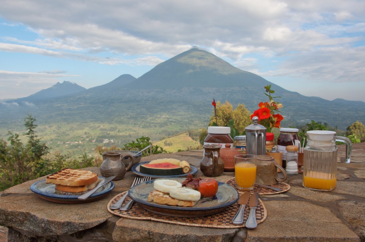 Breakfast with a view  of the Virunga Lodge in Rwanda