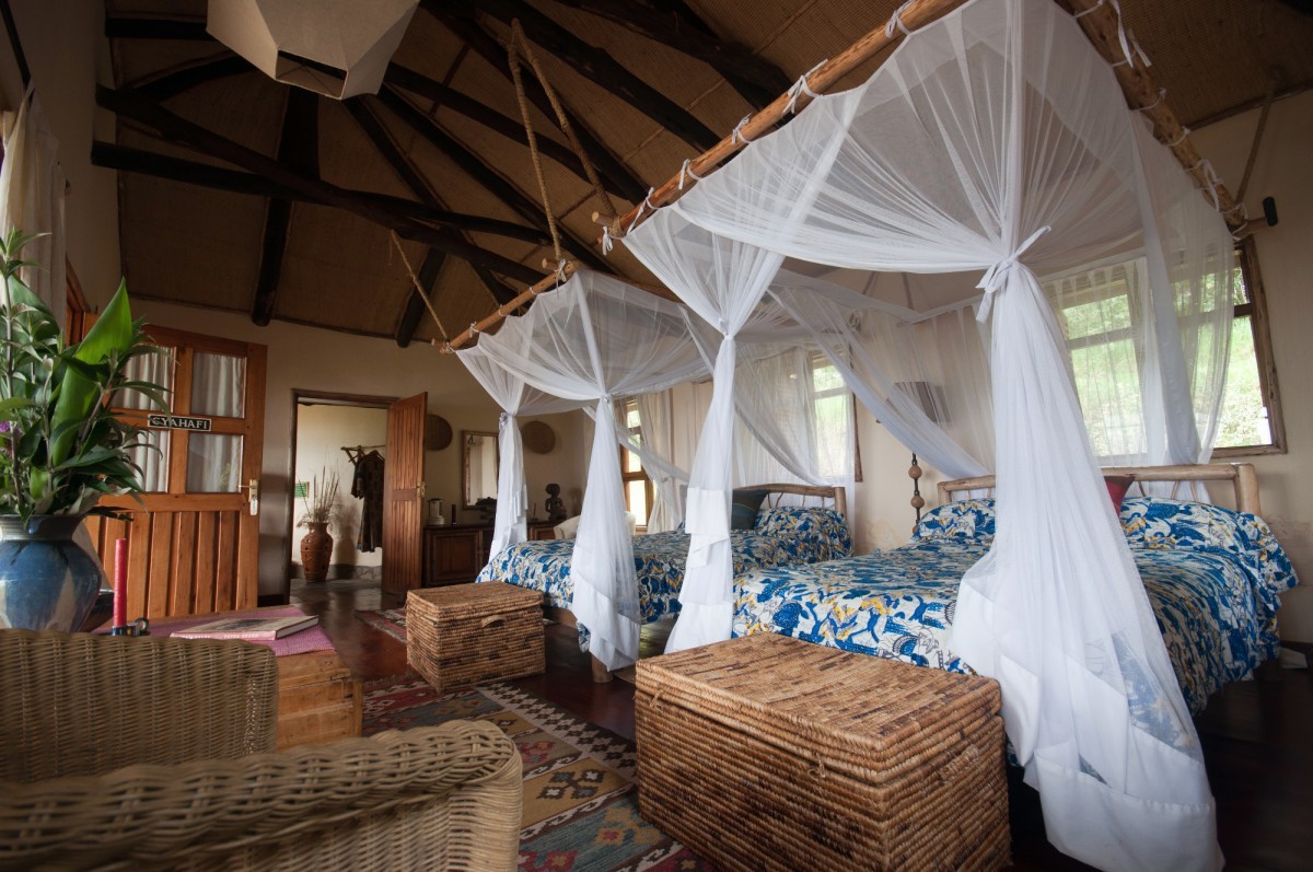A twin bedded room  at the Virunga Lodge in Rwanda