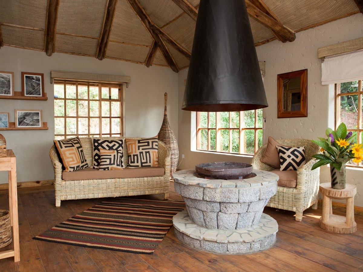 Deluxe banda sitting area at Virunga Lodge in Rwanda