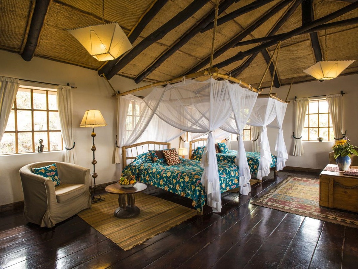 Twin room at Virunga Lodge in Rwanda
