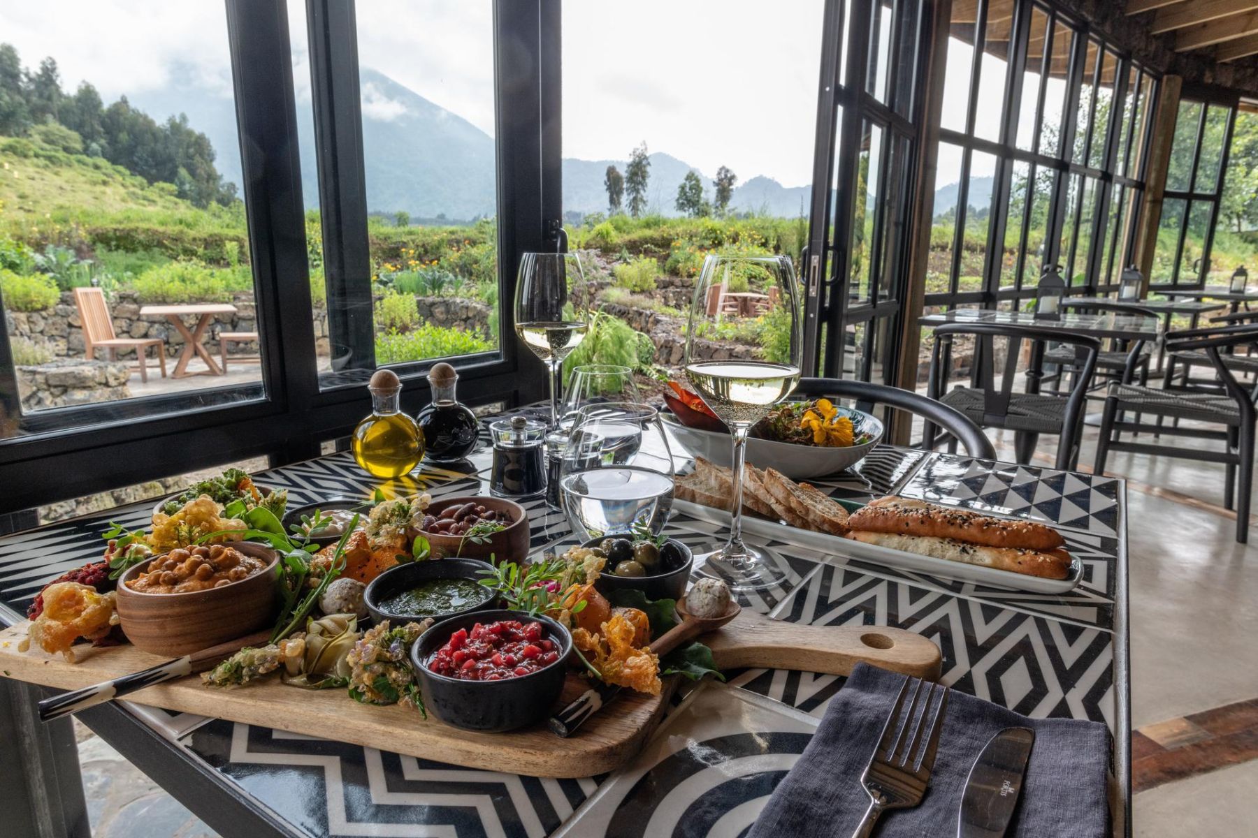 Lunch at the restaurant of Wilderness Bisate Reserve near Volcanoes National Park Rwanda