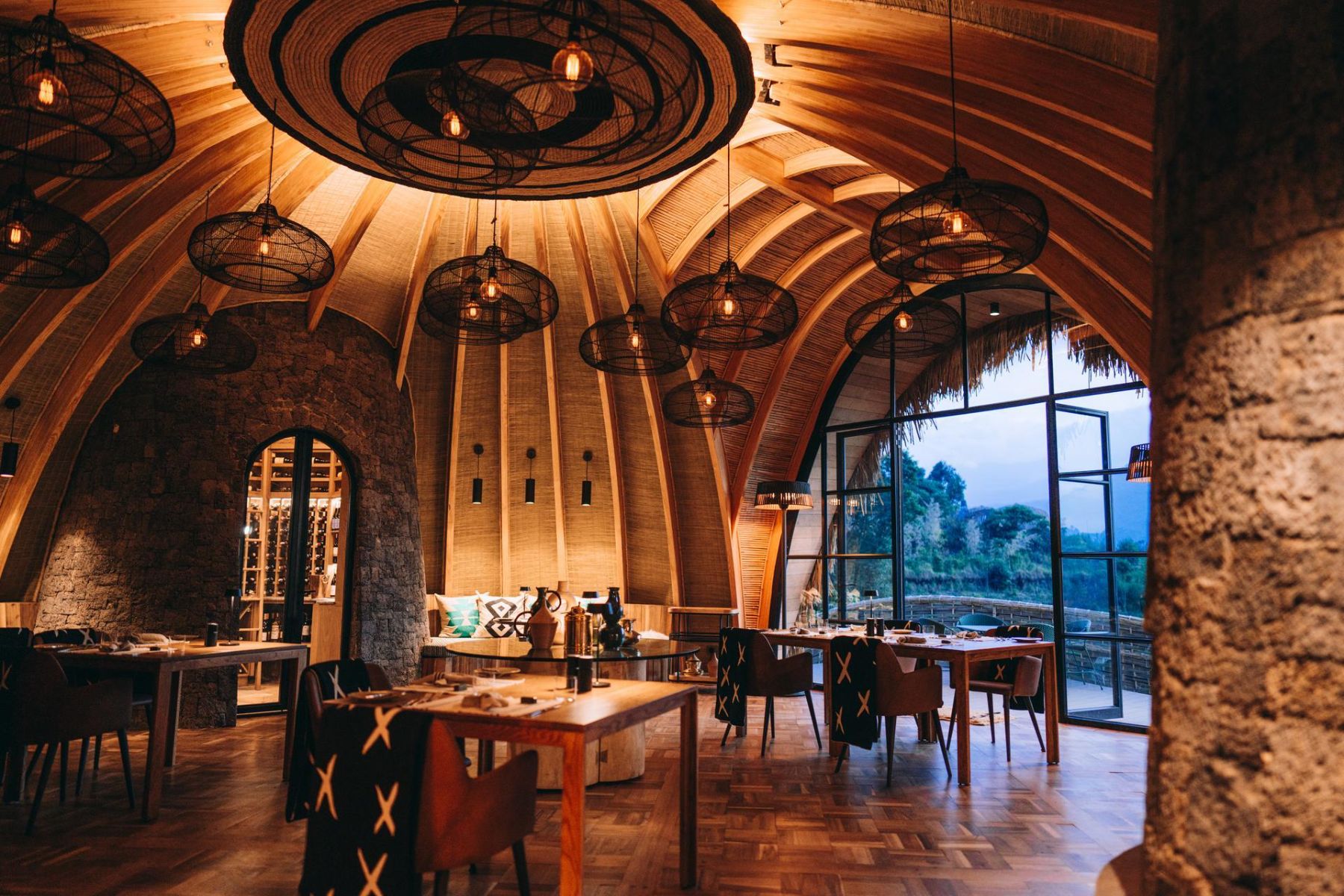 The restaurant at Wilderness Bisate Reserve near Volcanoes National Park Rwanda