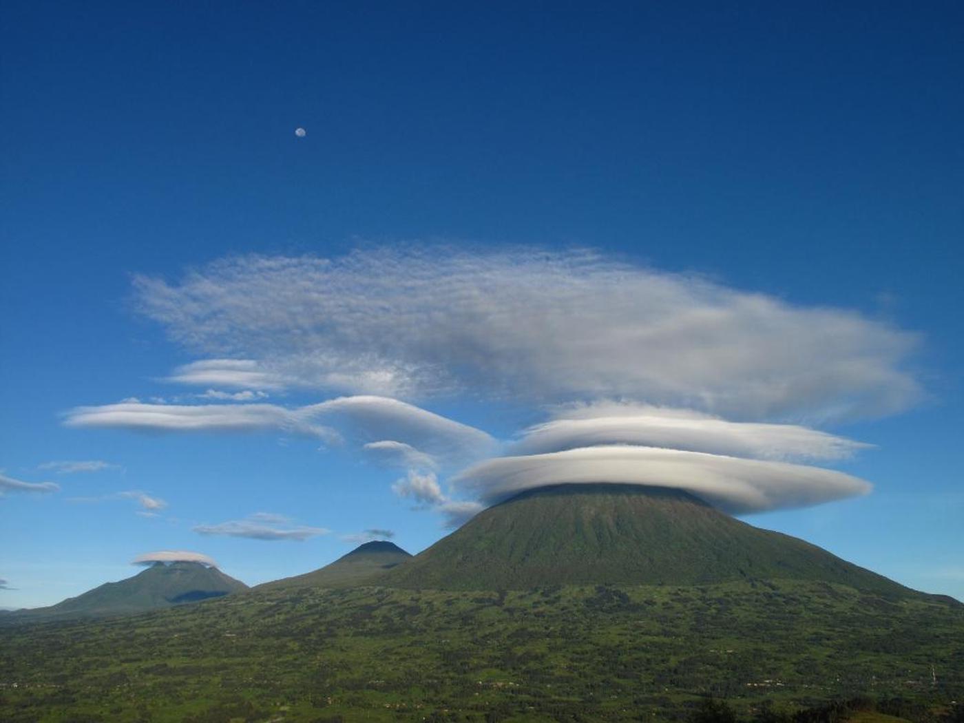 The Virunga Volcano with typical clouds on top, seen in Rwanda