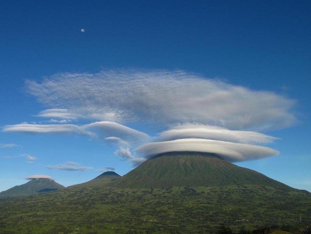 The Virunga Volcano with typical clouds on top, seen in Rwanda