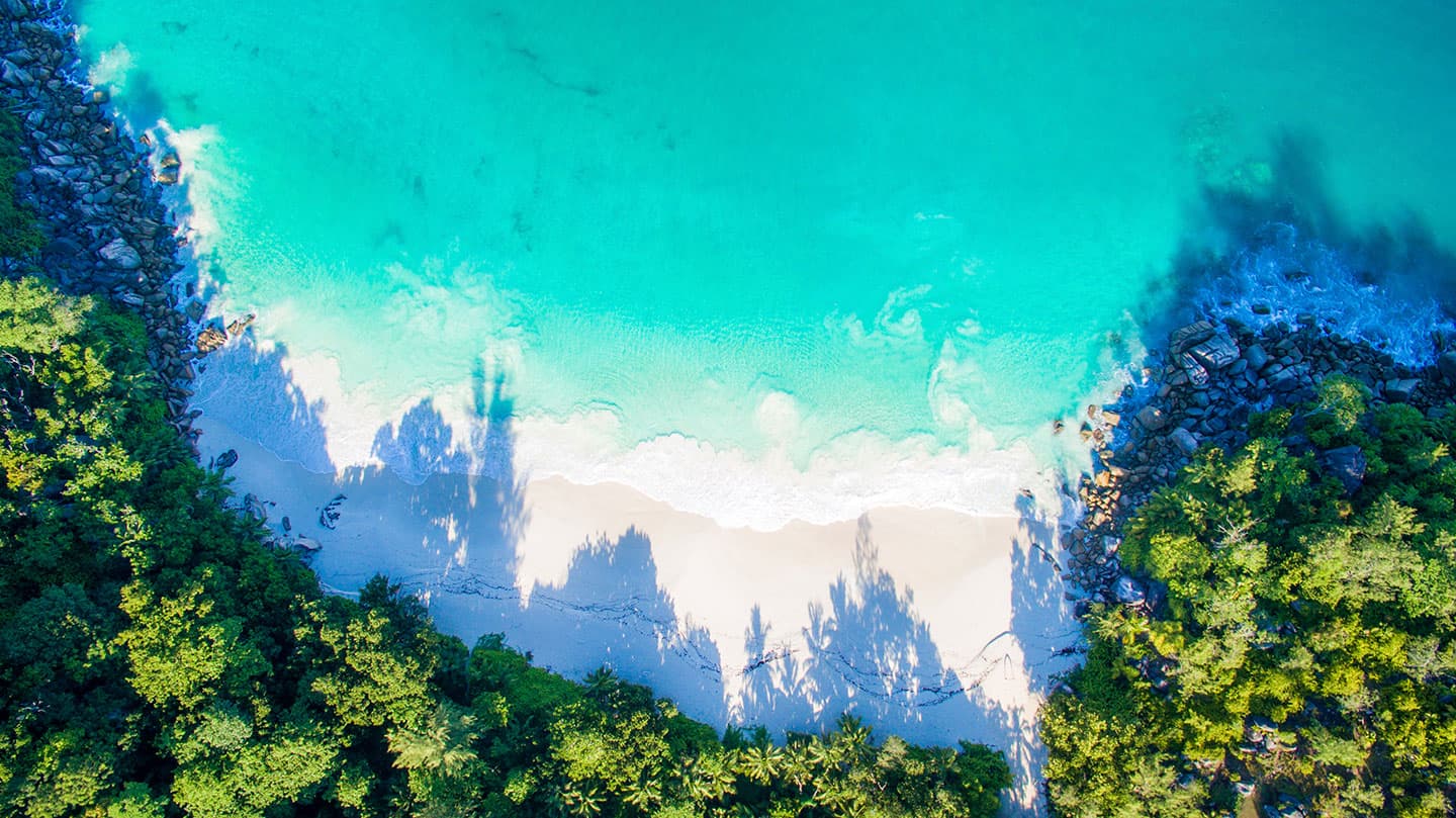 aerial of the private beach of Constance Lemuria, Seychelles