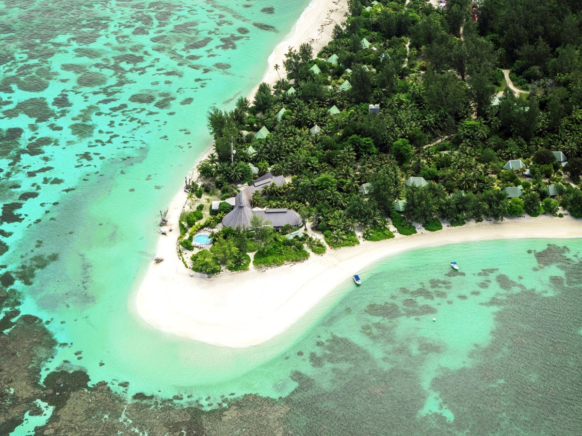 Aerial of a villa at Denis Island, Seychelles