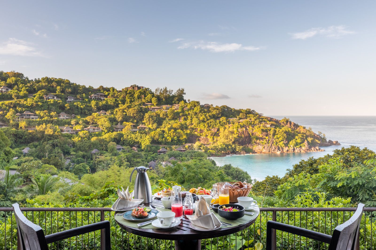 Breakfast served overlooking the ocean at Four Seasons Seychelles