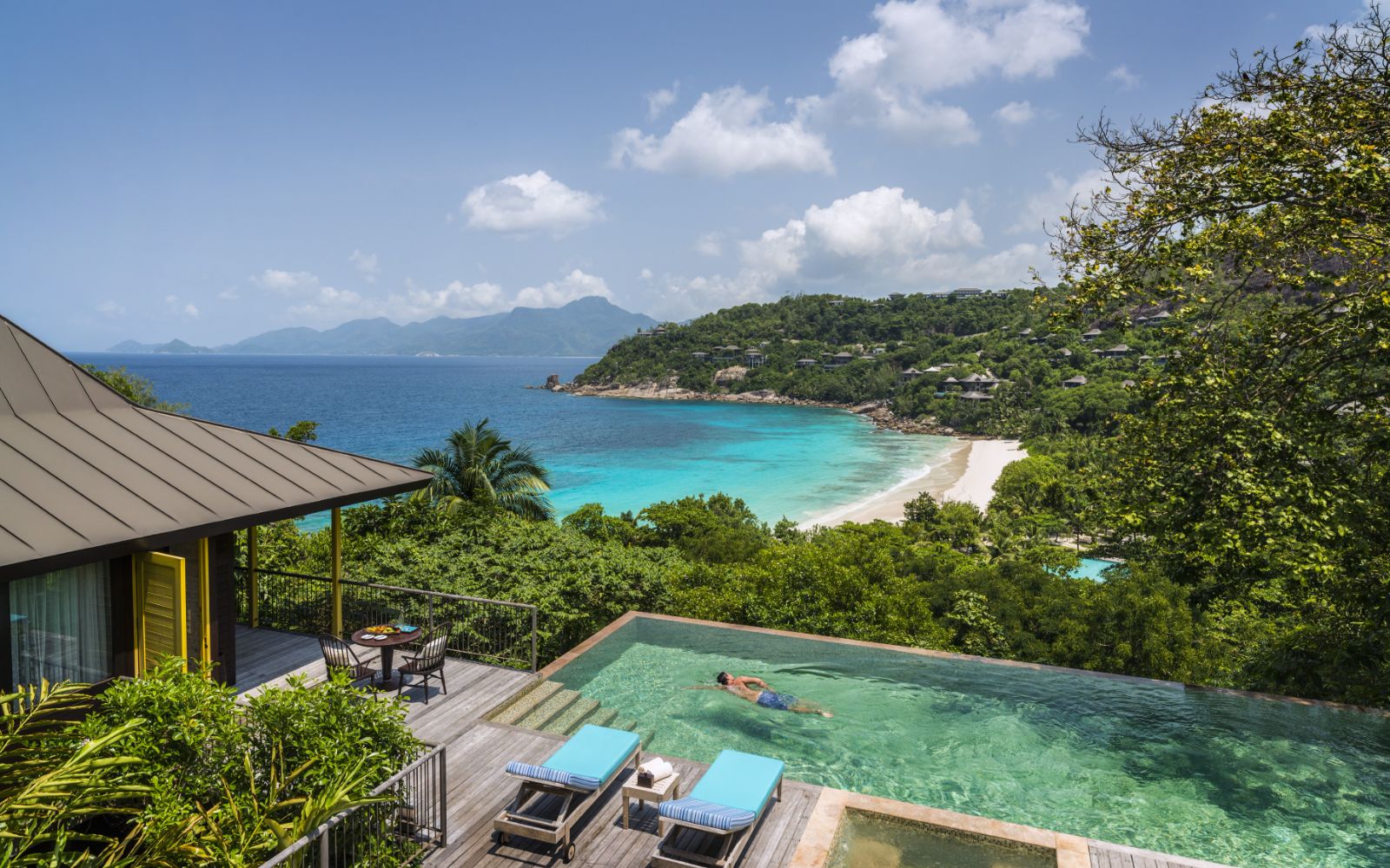 Villa pool with ocean views at Four Seasons Seychelles