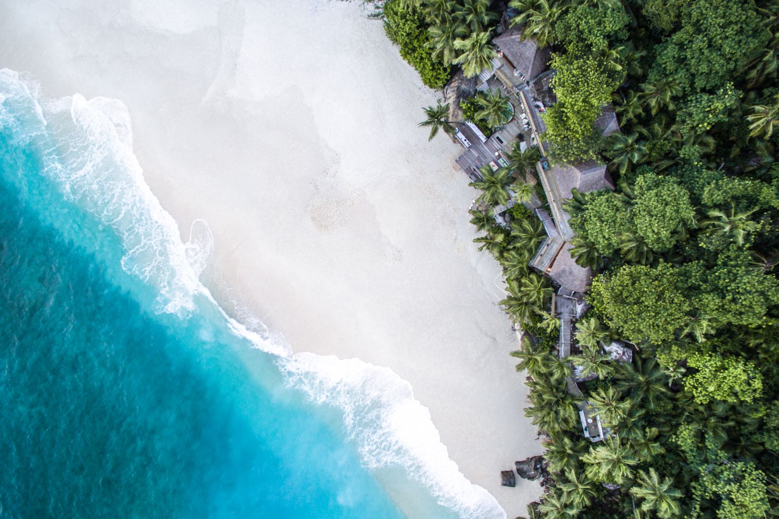 Aerial view of the beach on North Island in the Seychelles