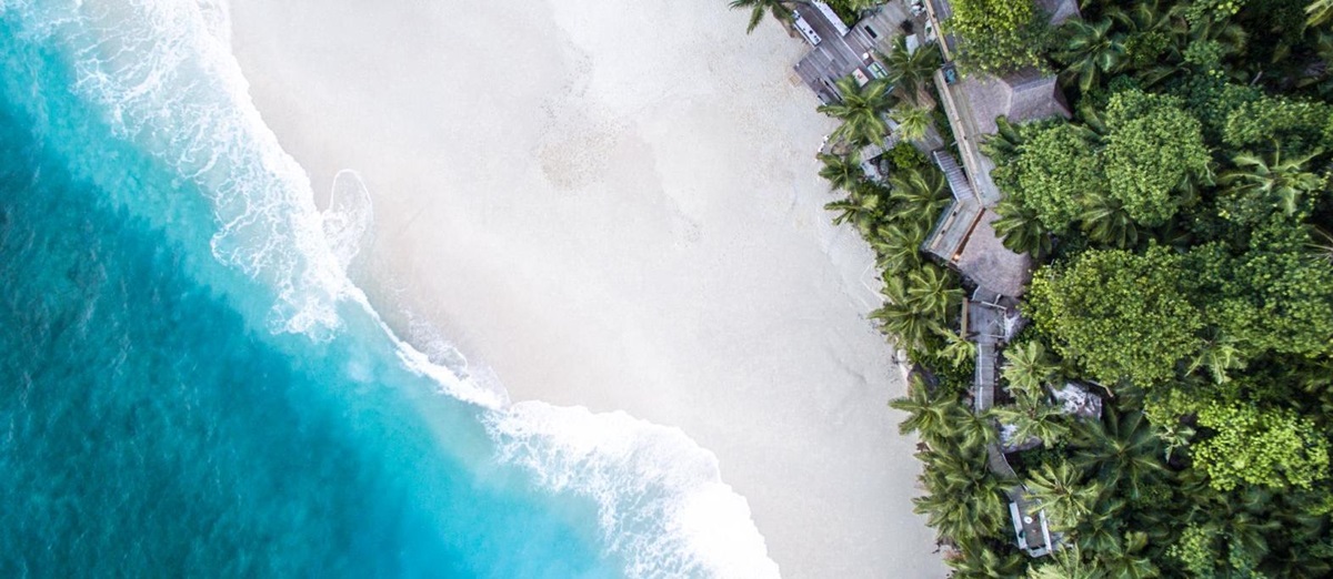 Aerial view of the beach on North Island in the Seychelles
