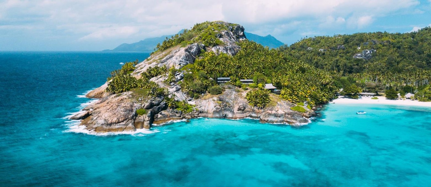 Aerial view of exclusive North Island in the Seychelles