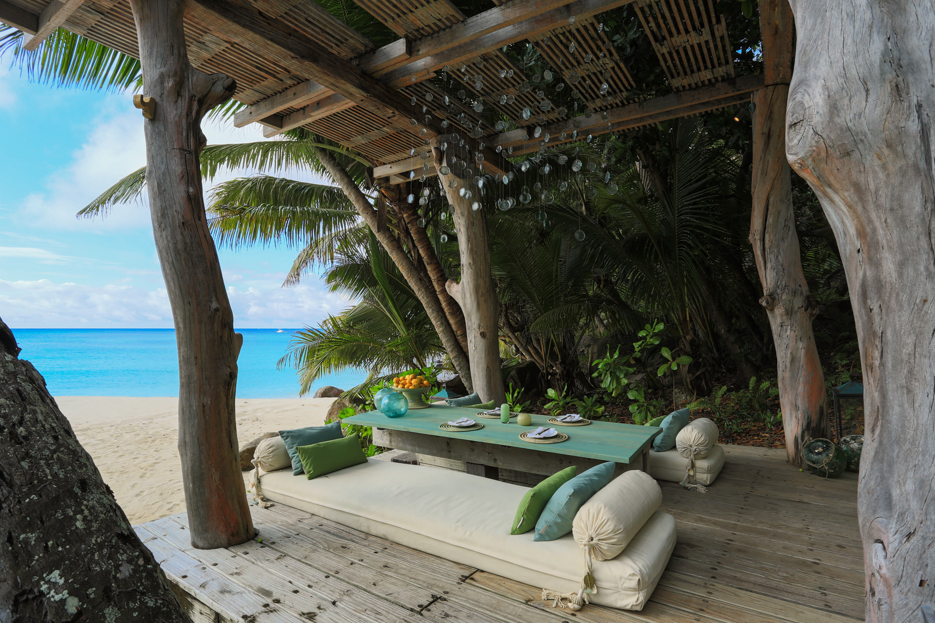 Sun loungers at North Island, Seychelles
