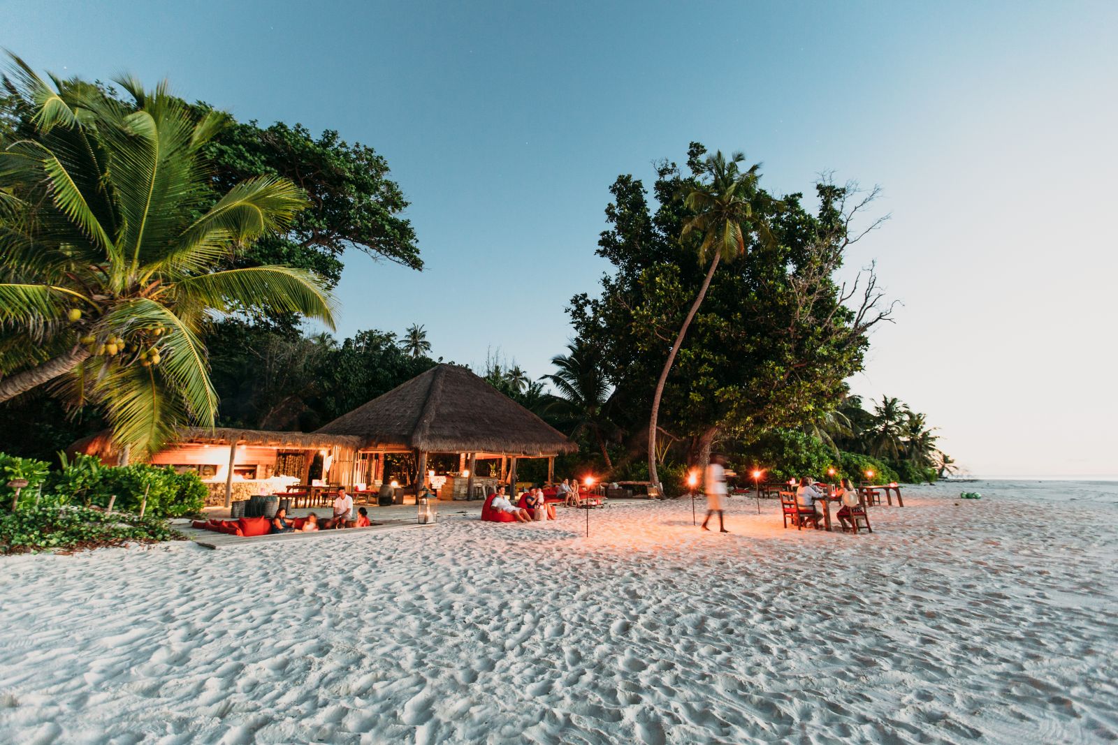 Casual dining at the beach bar on North Island in the Seychelles