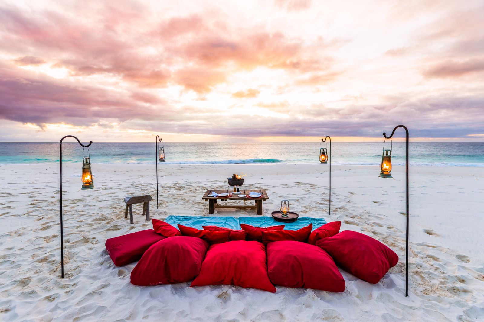 Romantic private beach picnic on North Island in the Seychelles