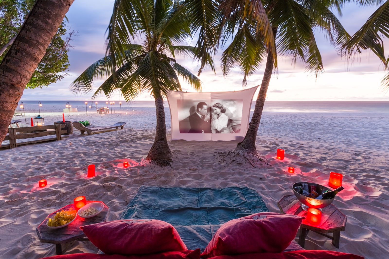 Open air beach cinema on North Island in the Seychelles