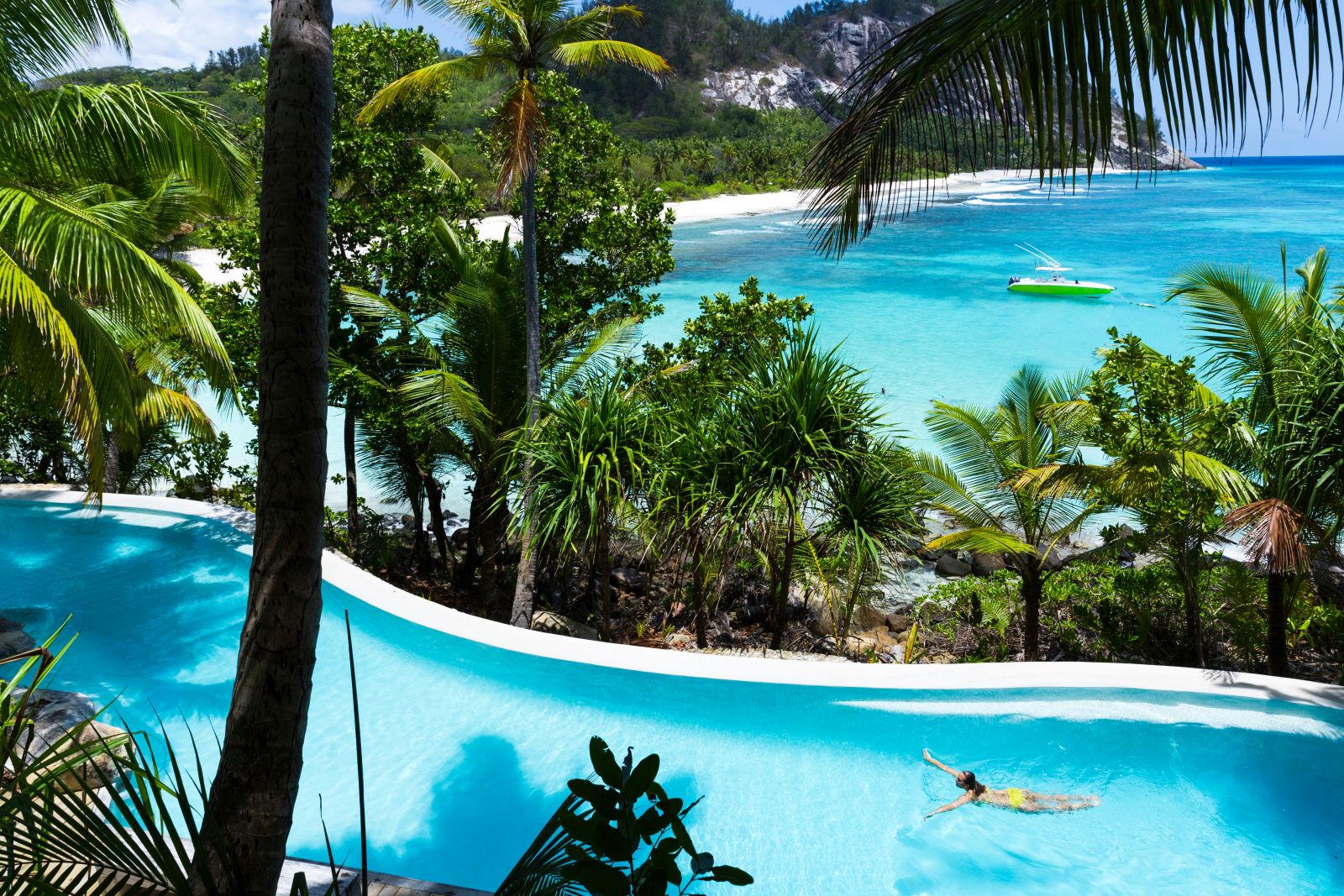 Ocean facing swimming pool on North Island in the Seychelles