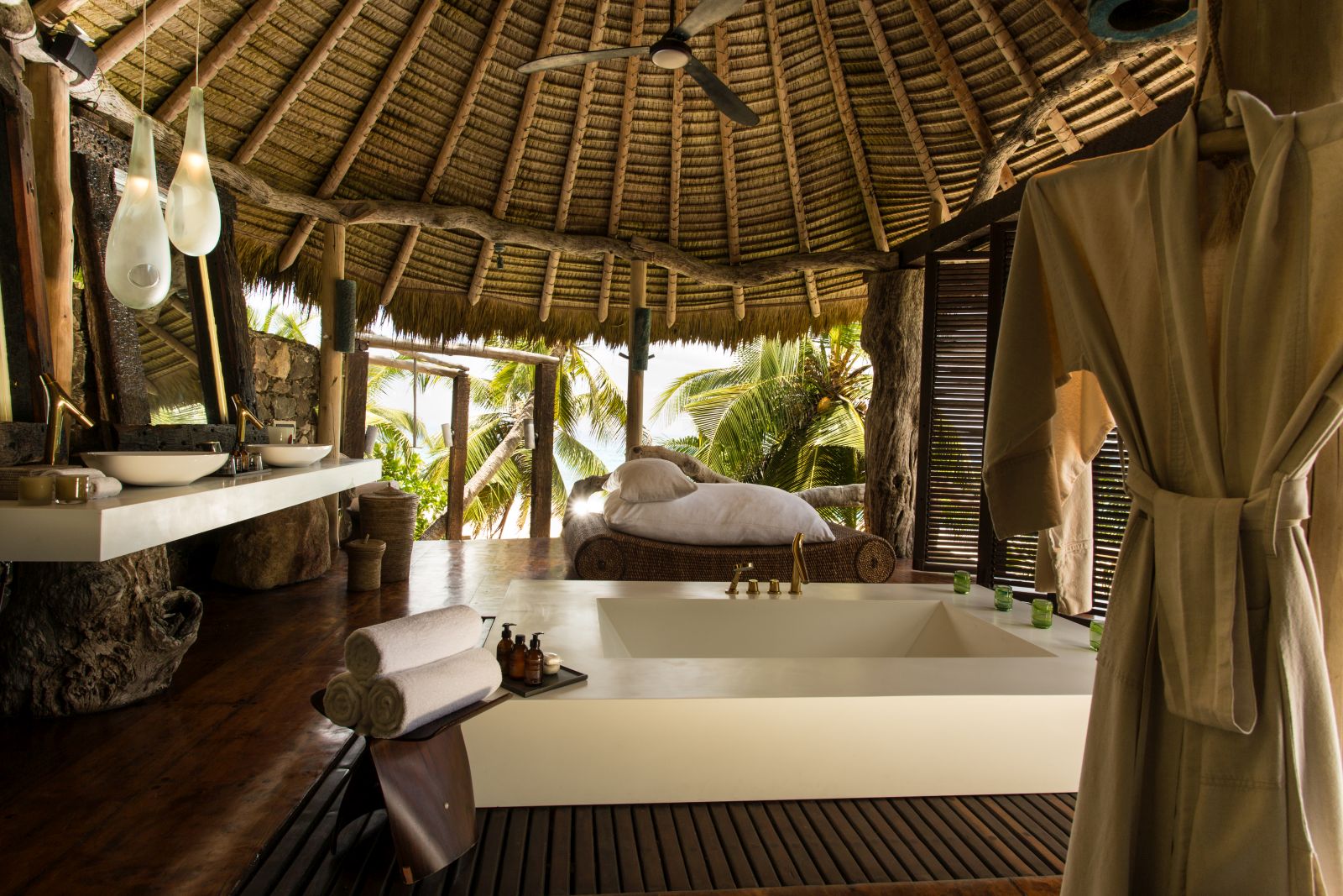 Luxurious bathroom in villa on North Island in the Seychelles