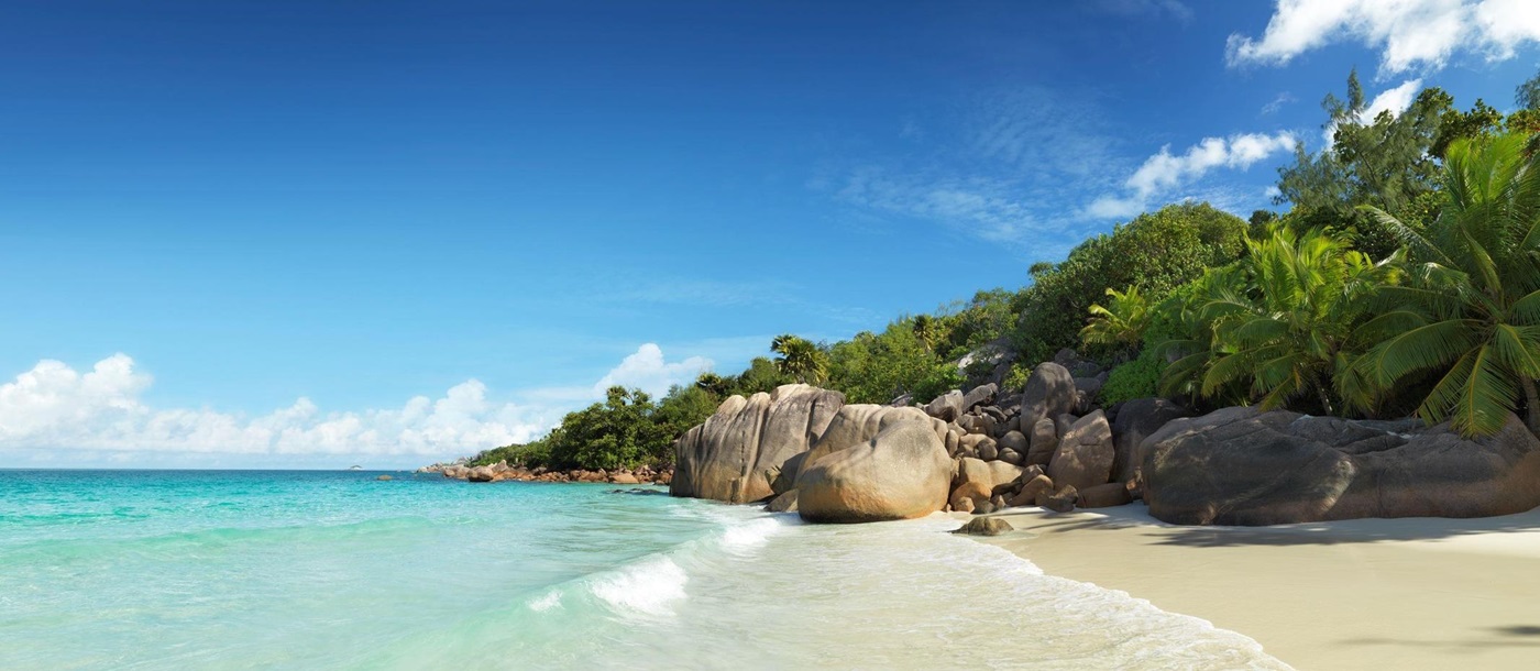 the beach at Raffles, Prasin, Seychelles