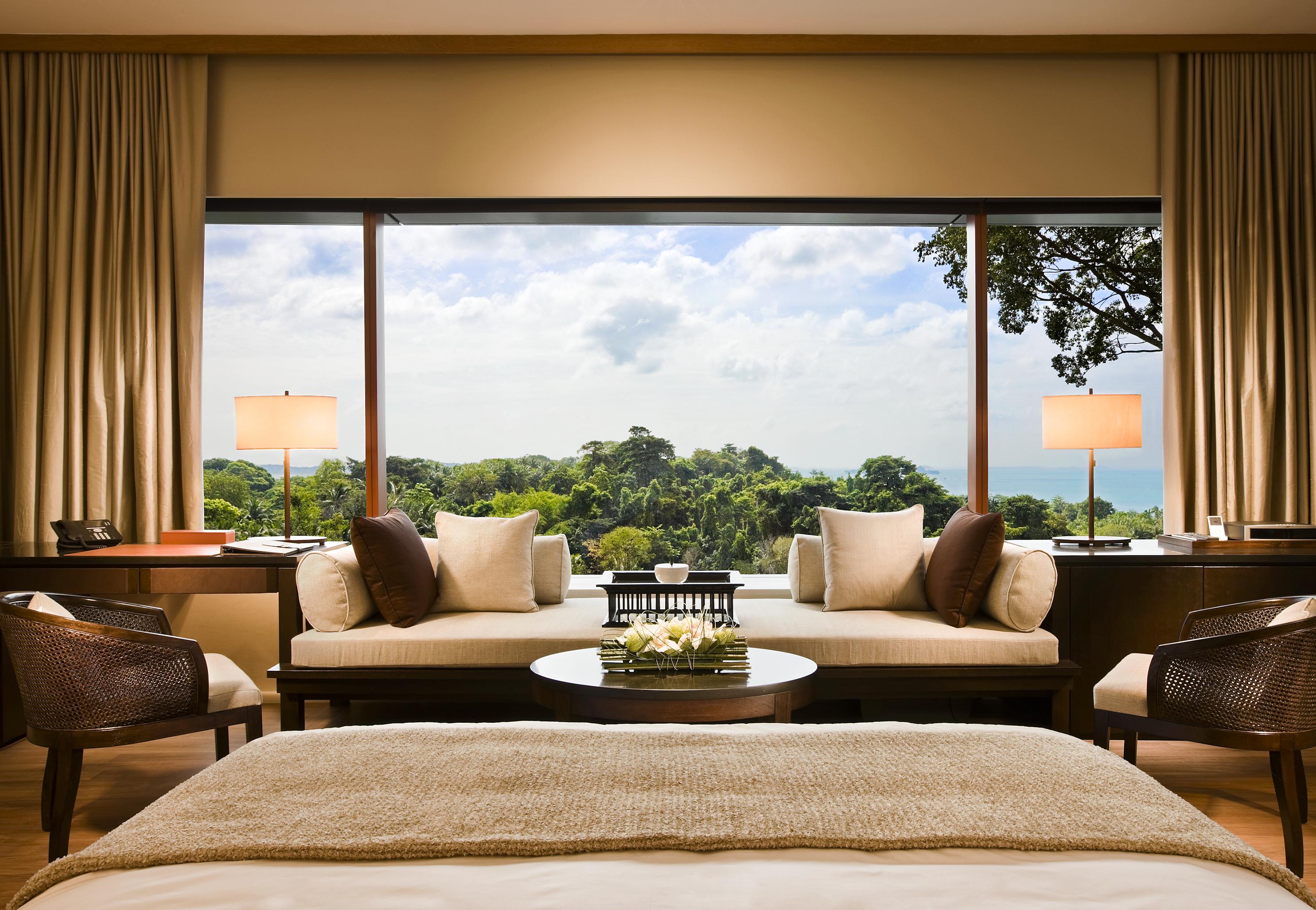 Premier Room with views over the landscape from the Capella Singapore hotel