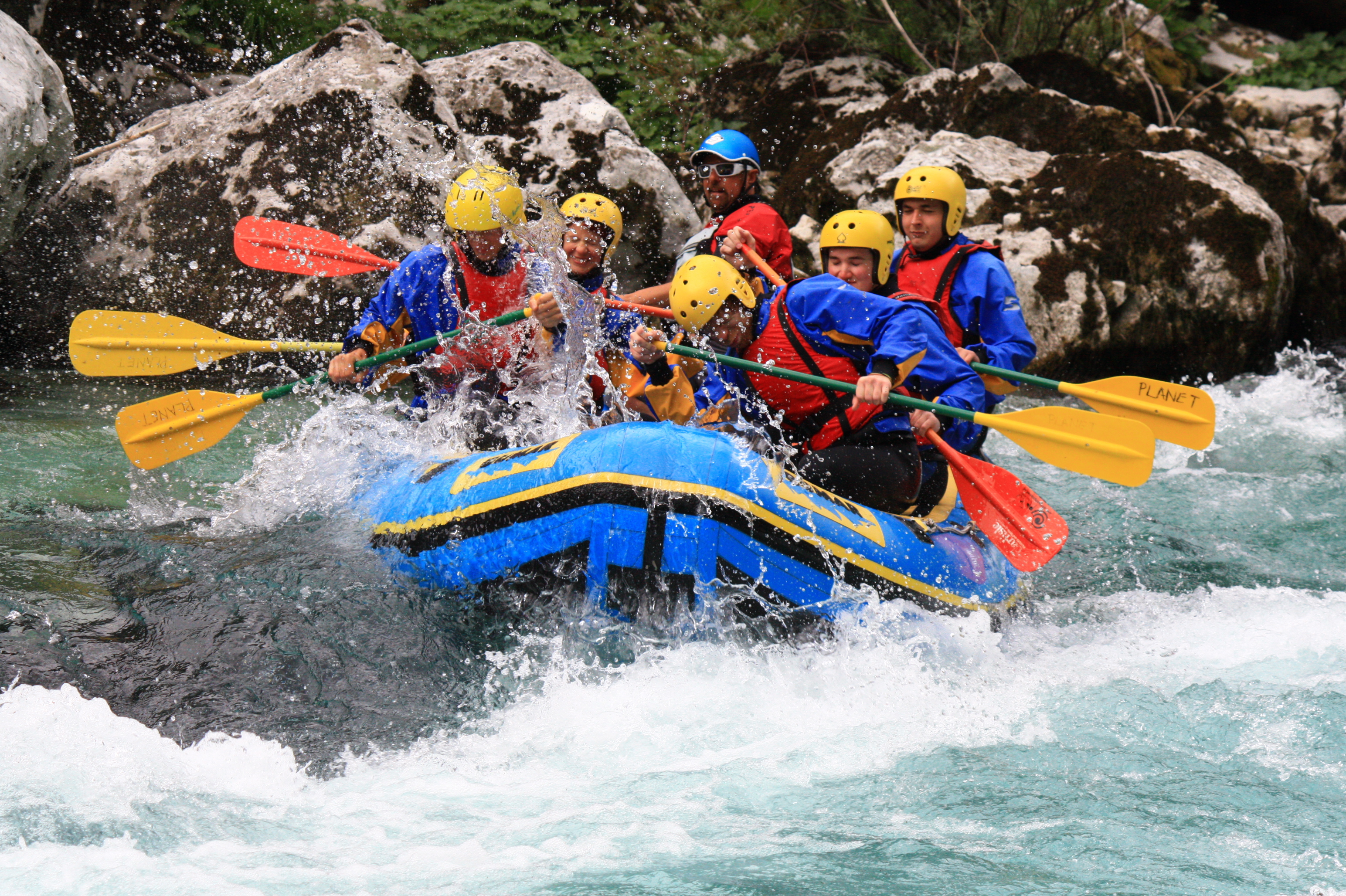 White river rafting on the Soca river in Slovenia