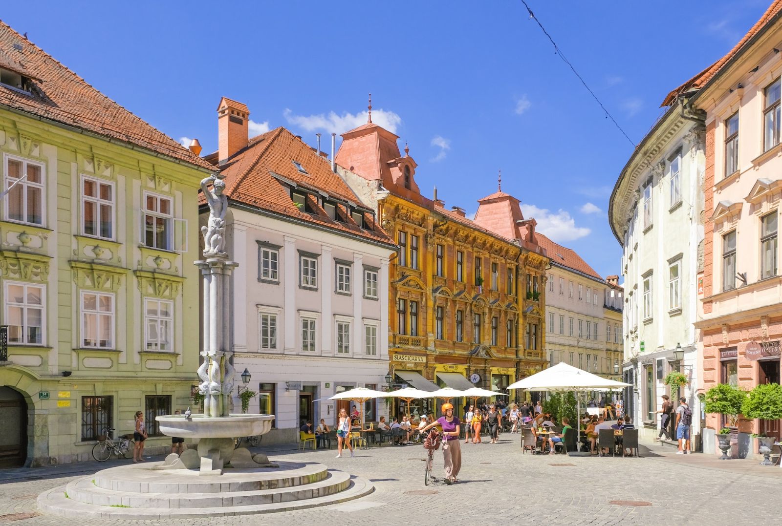 Square and building facades in Ljbjana, SLovenia