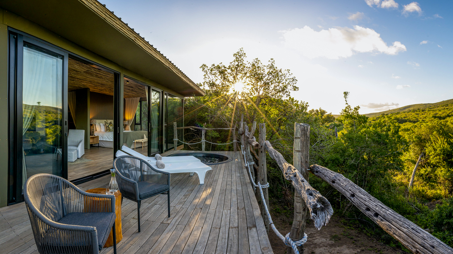 Guest room balcony at Bayethe Lodge in the Shamwari Game Reserve
