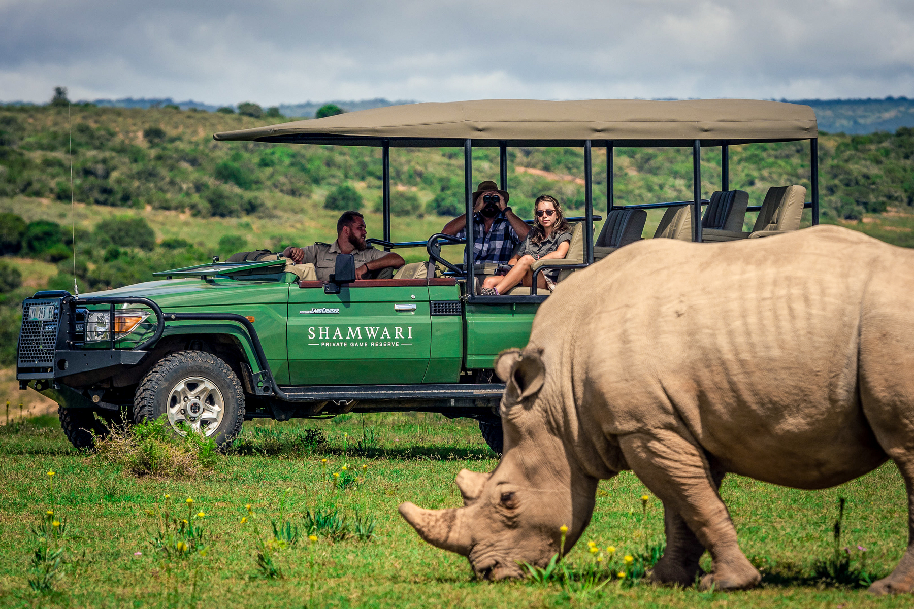 A rhino spotted during a game drive from Bayethe Lodge in the Shamwari Game Reserve