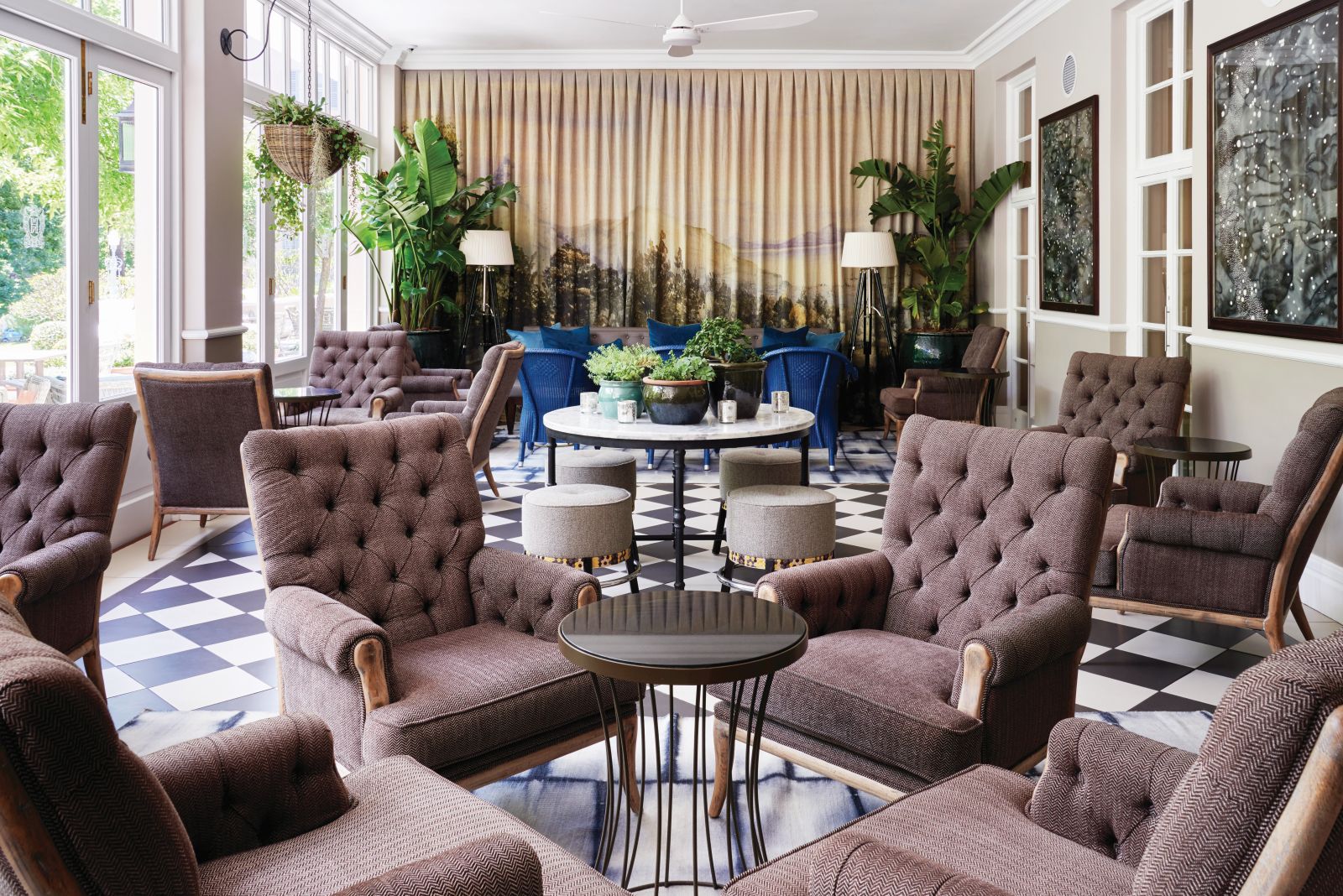 Interior of the bar sitting area at Belmond Mount Nelson in South Africa 