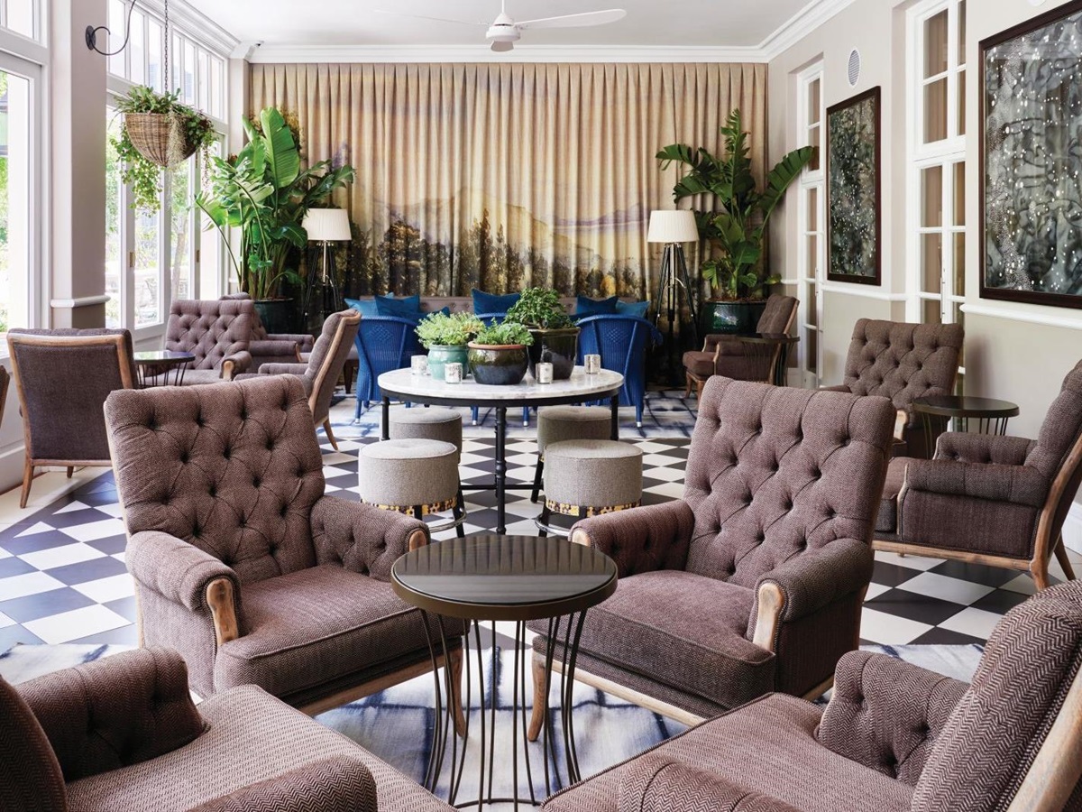 Interior of the bar sitting area at Belmond Mount Nelson in South Africa