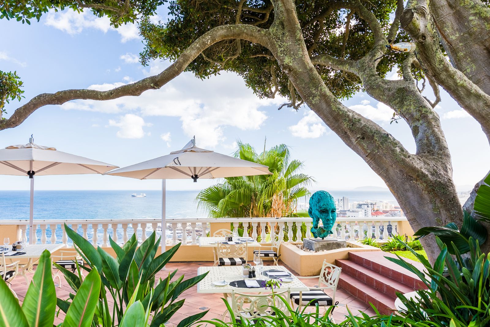 Statue on the terrace of luxury hotel Ellerman House in Cape Town