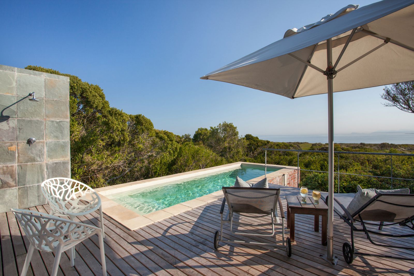 Pool deck view at Grootbos Forest Lodge in South Africa