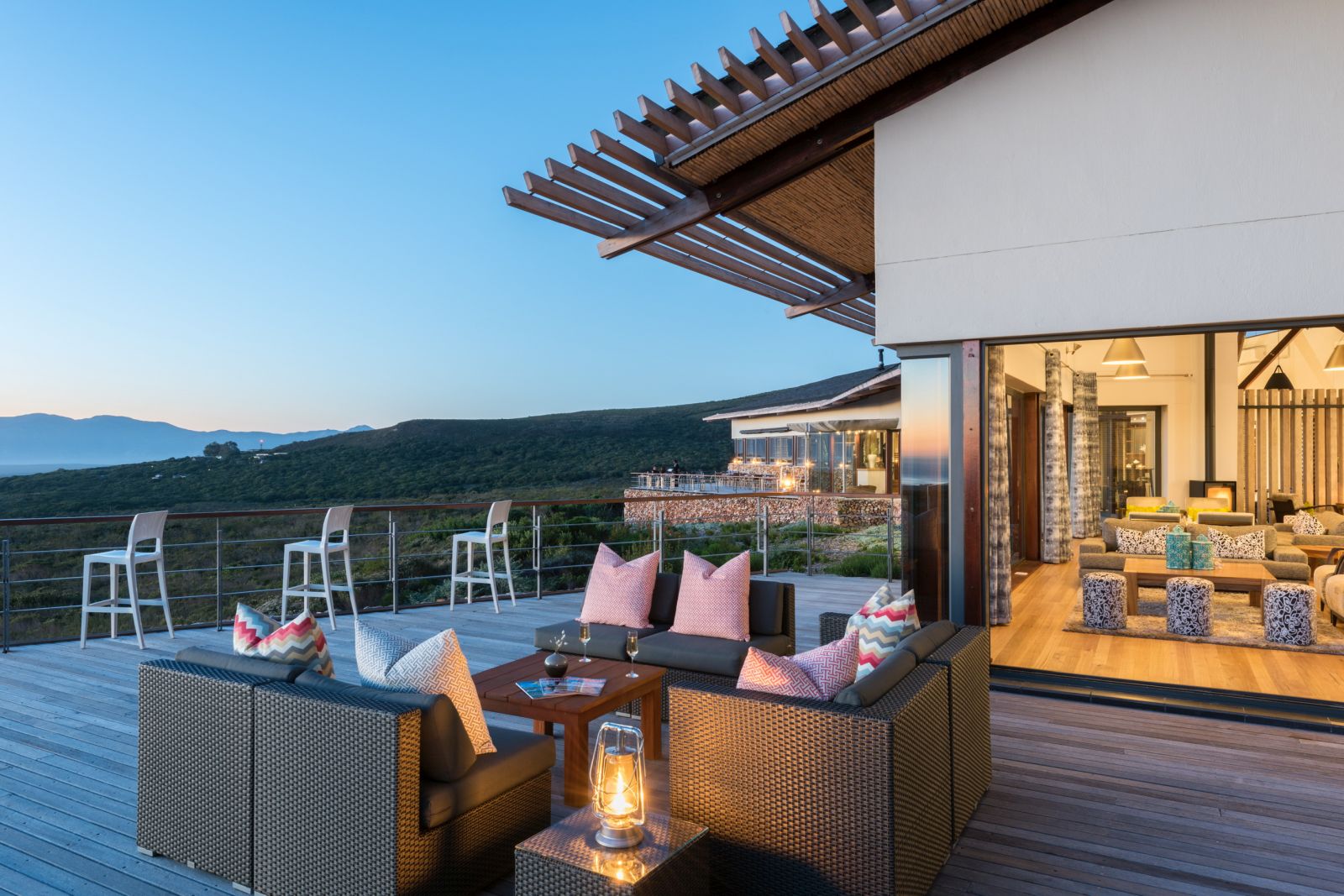 Pool deck with seating at Grootbos Forest Lodge in South Africa