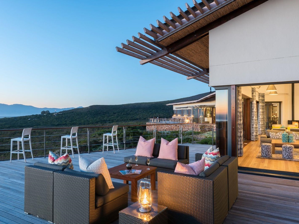 Pool deck with seating at Grootbos Forest Lodge in South Africa