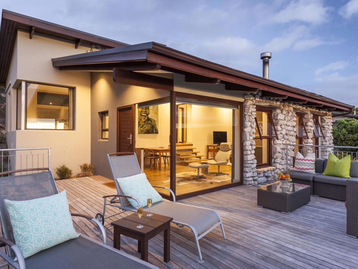 Garden lodge lounge deck area at luxury lodge Grootbos Garden Lodge in South Africa