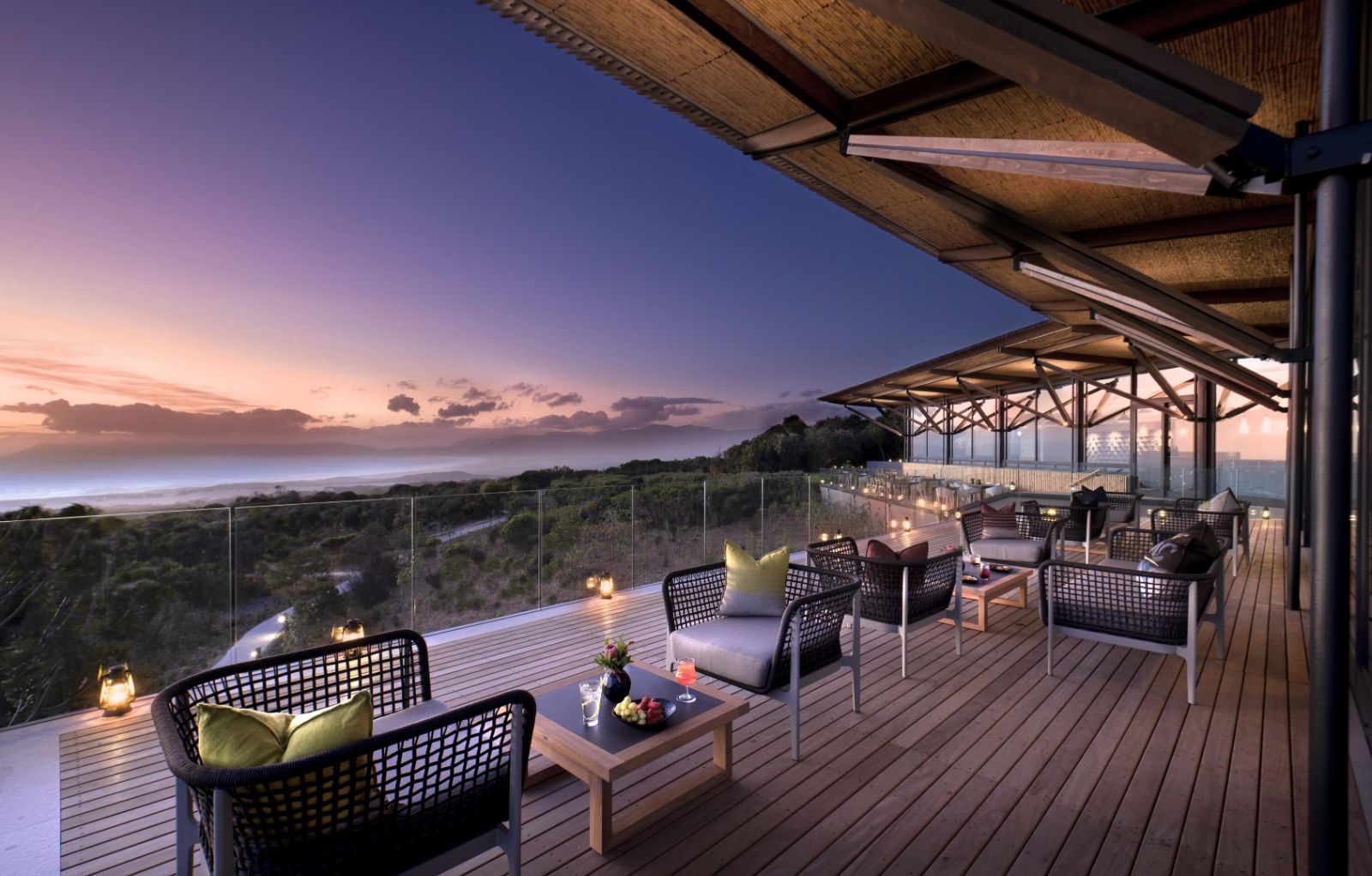 Evening sunset at luxury lodge Grootbos Garden Lodge in South Africa