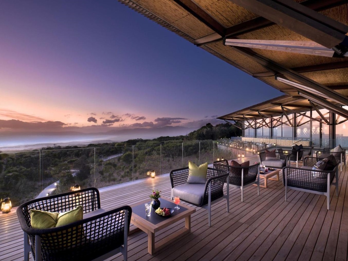 Evening sunset at luxury lodge Grootbos Garden Lodge in South Africa