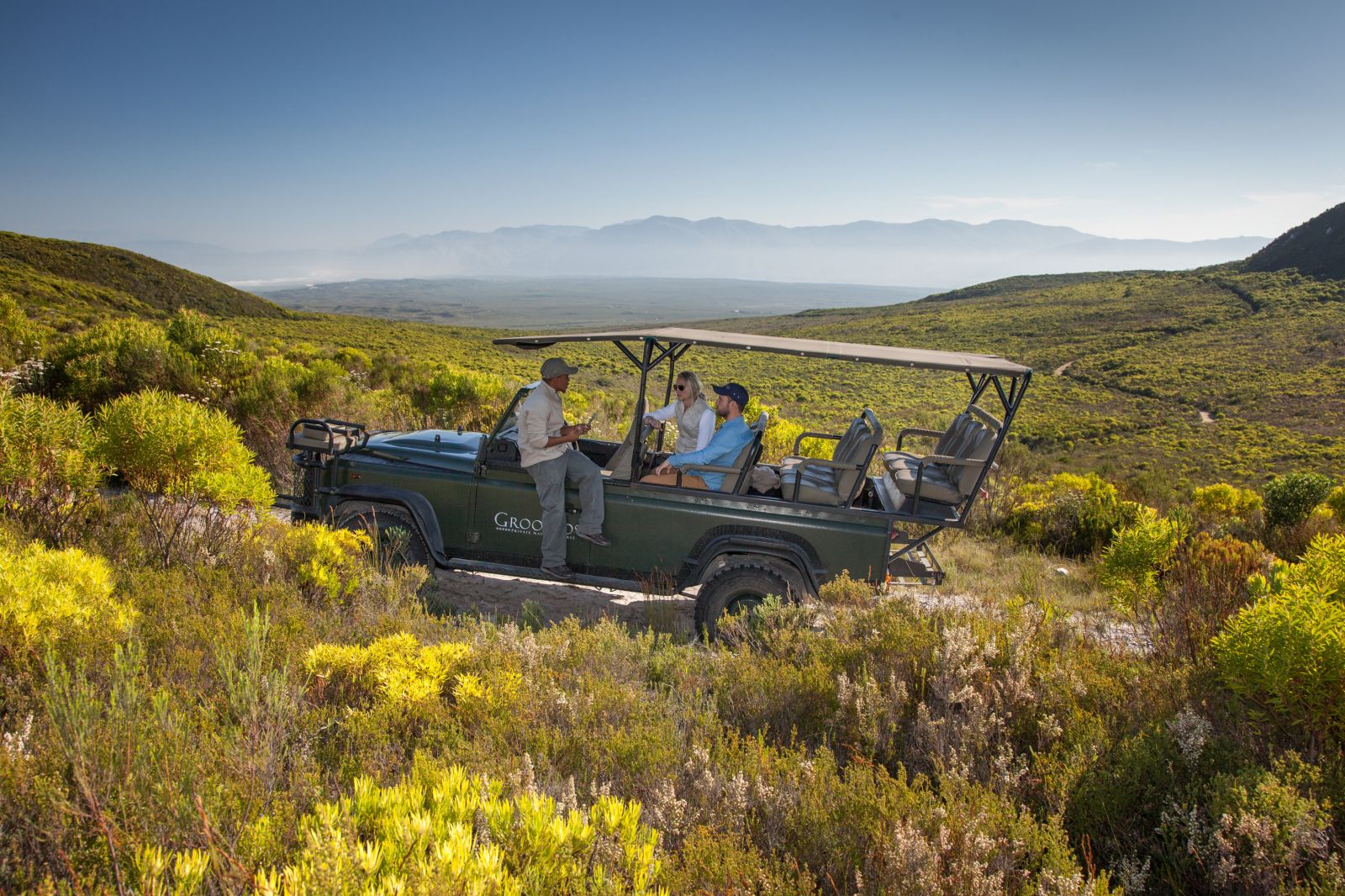 Guests on a nature safari in Grootbos Private Reserve South Africa