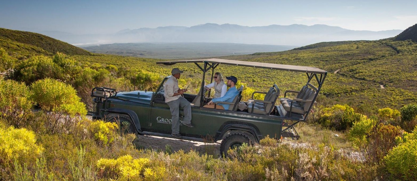 Guests on a nature safari in Grootbos Private Reserve South Africa