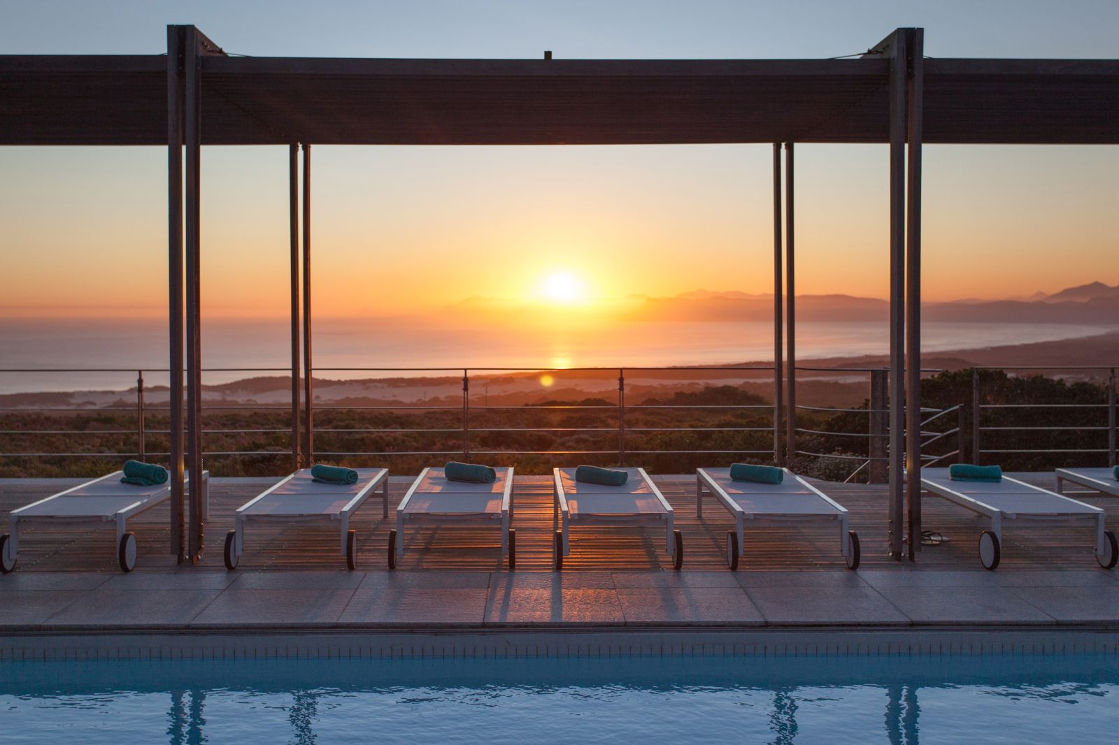 Sunset from the rooftop pool at Grootbos Private Villas South Africa