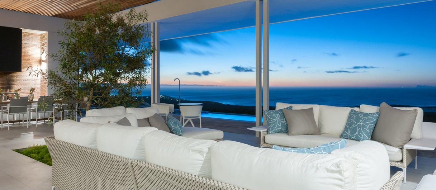 Views from the living area at sunset in Grootbos Private Villas South Africa